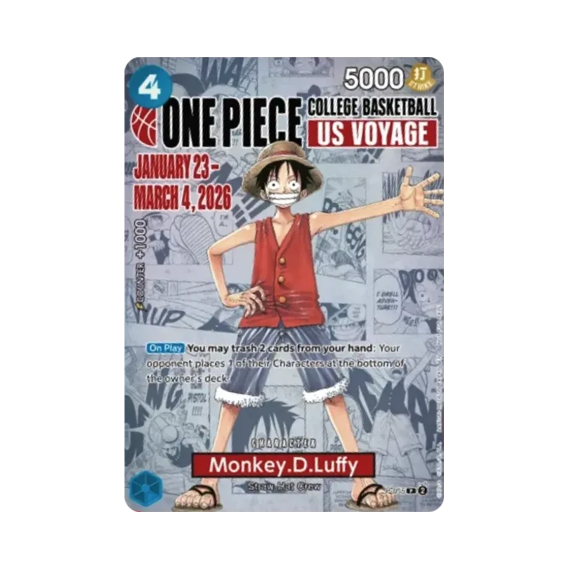 원피스 TCG 몽키 D. 루피 P P-055 프로모션 카드 원피스 컬리지 베스킷볼 US 항해 (개봉/영문판) PSA 10